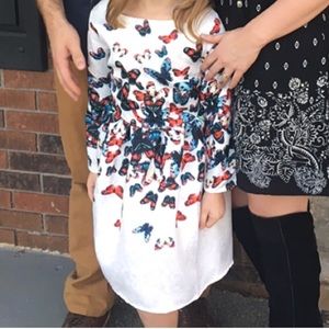 white long sleeve dress with butterfly print